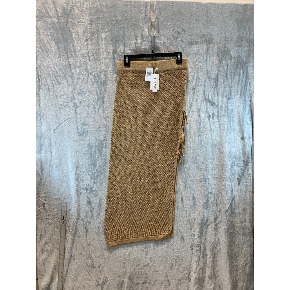 Dotti Women's Swimsuit Cover Up Medium Knit Crochet Tan Taupe Side Tie